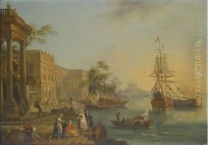 A Capriccio View Of The Custom House And Embankment In London With Figures On The Quay In The Foreground