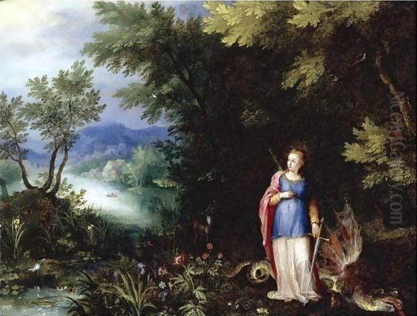 Saint Margaret And The Dragon In An Extensive River Landscape - view 1