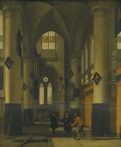 The Interior Of A Protestant Gothic Church, With Elements Of Both The Oude Kerk And Nieuwe Kerk, Amsterdam by Hendrick Van Vliet