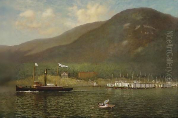 Tug A.C. Cheney Towing Barges Past Bear Mountain - view 1