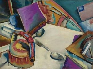 Tabletop Still Life Books And Teapot by Preston Dickinson