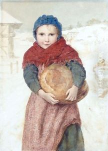 Girl With Loaf Of Bread by Albert Anker