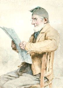 Farmer From Ins Reading The Newspaper by Albert Anker