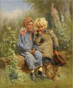 Peasant Children At Rest by Konstantin Egorovich Egorovich Makovsky