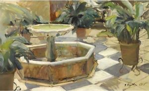 Fountain In A Courtyard, Seville by Joaquin Sorolla Y Bastida