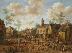 A Village Kermesse, With Numerous Figures Feasting And Conversing In The Street