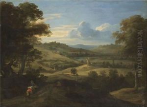 An Extensive Landscape With Travellers In The Foreground by Jacques Fouquieres