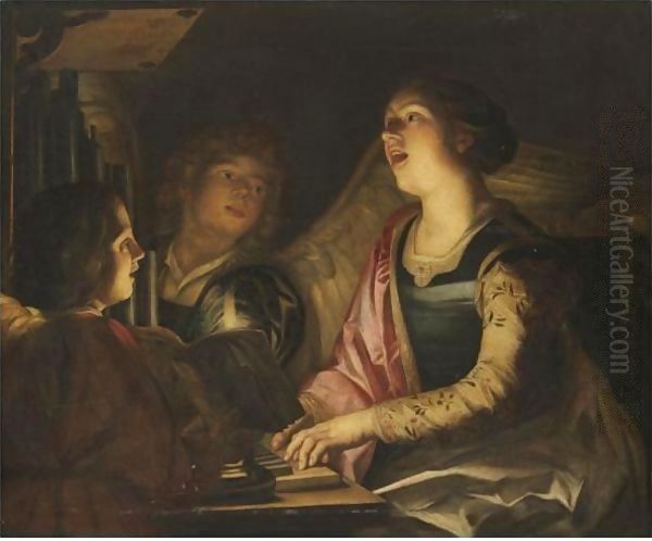 Saint Cecilia, Seated At The Organ With Choral Singers - view 1