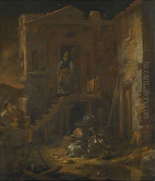 A Courtyard Scene With Washerwomen - view 1