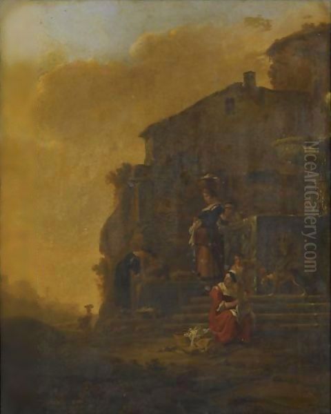 An Italianate Landscape With Washerwomen In The Foreground - view 1