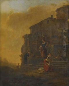 An Italianate Landscape With Washerwomen In The Foreground by Thomas Wyck