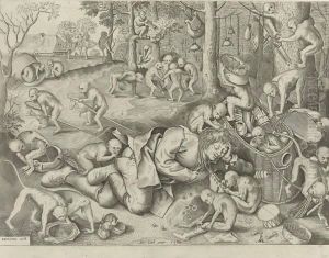 The Sleeping Peddler, Surrounded By Monkeys, Who Are Playing With His Goods by Pieter The Elder Brueghel