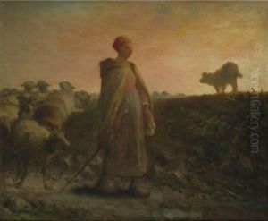Shepherdess Returning With Her Flock by Jean-Francois Millet