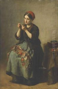 Peasant Woman Threading A Needle by Jules Breton