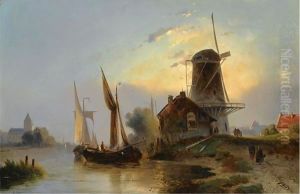Moored Boats Near A Windmill