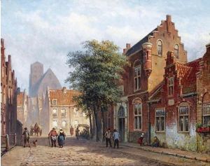 A Sunny Street In A Dutch Town by Eduard Alexander Hilverdink