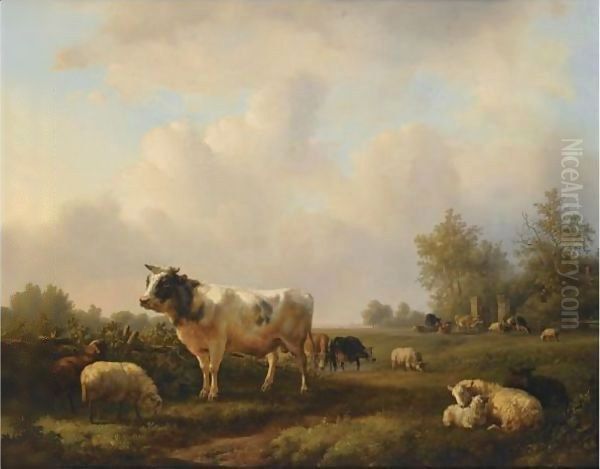 Cattle In A Summer Landscape - view 1