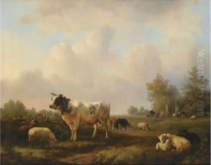 Cattle In A Summer Landscape by Jan Bedijs Tom