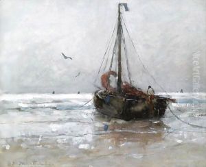 A Bomschuit On The Beach by Gerhard Arij Ludwig Morgenstje Munthe