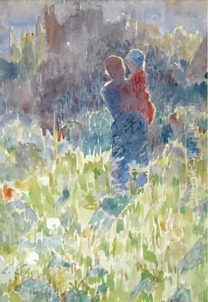 Mother And Child In A Sunlit Garden - view 1