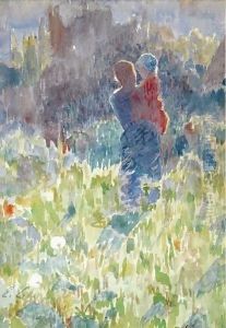 Mother And Child In A Sunlit Garden by Emile Claus