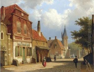Figures In The Sunlit Streets Of A Dutch Town