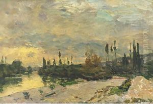 Coucher De Soleil Sur La Seine, Pres De Vetheuil by Albert Lebourg