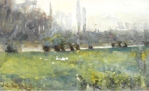 Swans In A Meadow by Arthur Melville