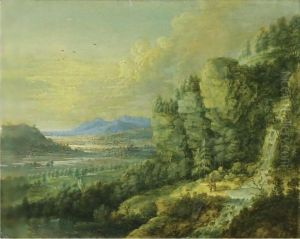 An Extensive Landscape With A Waterfall by Lucas Van Uden