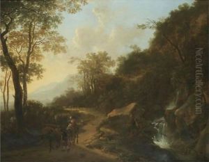 A Mountainous Italianate Landscape With Travellers Passing A Stream A Mountainous Italianate Landscape With Travellers Passing A Stream