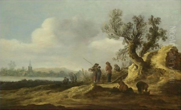 A River Landscape With Figures Conversing Beneath A Tree - view 1