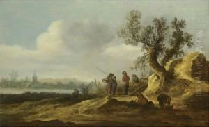 A River Landscape With Figures Conversing Beneath A Tree by Jan van Goyen