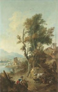 An Italianate River Landscape With Figures Resting In The Foreground by Giuseppe Zais
