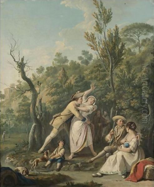 A Wooded Landscape With A Woman Resisting The Advances Of A Soldier, An Amorous Couple Beside Them - view 1