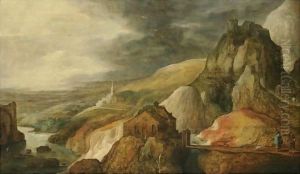 A Panoramic Mountainous Landscape by Joos De Momper