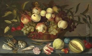 Still Life Of Peaches, Apples, Grapes, Cherries And Redcurrants In A Basket