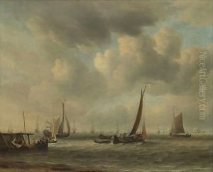 A Kaag And Other Dutch Coastal Vessels Putting Out From A Jetty, The Dutch Fleet Beyond by Willem van de, the Elder Velde
