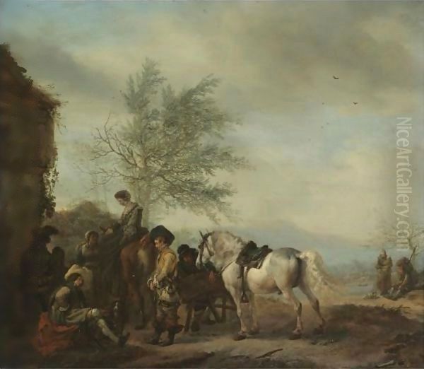 A Lakeside Halt With Travellers Resting - view 1