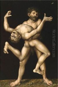 Hercules And Antaeus by Lucas The Elder Cranach