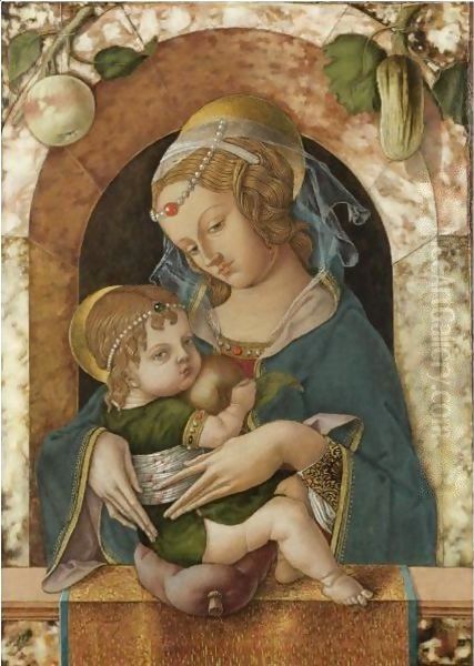 The Madonna And Child At A Marble Parapet, An Apple And A Gourd Hanging From A Niche Behind - view 1