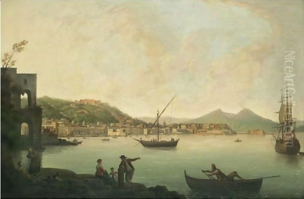 A View Of The Bay Of Naples From Posillipo With Figures On The Shore by Pietro Fabris