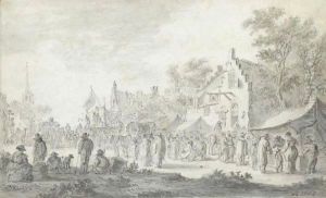 A Village Market With Players by Jan van Goyen