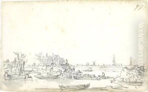 The Breach Of The Dike At Houtewael by Jan van Goyen