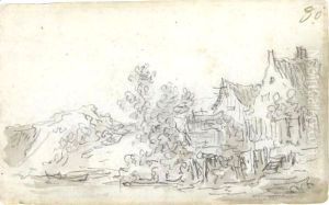 A View Of Gabled Cottages Before A Canal by Jan van Goyen