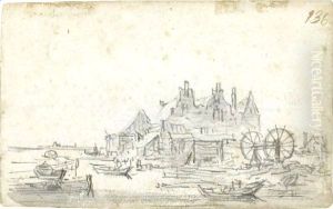 A Three-Gabled House On The Edge Of A Canal, With A Boat-Lifting Mechanism To The Right by Jan van Goyen
