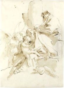 The Holy Family, St. Joseph Reading And Two Angels In The Background by Giovanni Battista Tiepolo
