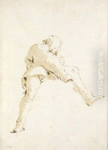 A Young Man, Seen From Below, Straddling A Cloud