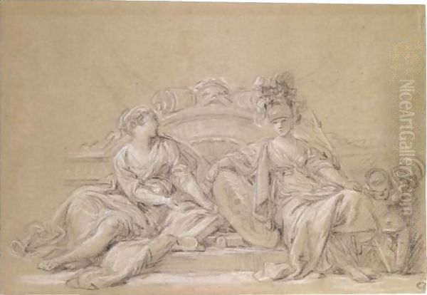 A Decorative Design With Minerva And History Attended By A Putto - view 1