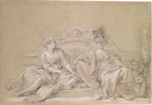 A Decorative Design With Minerva And History Attended By A Putto by Francois Boucher