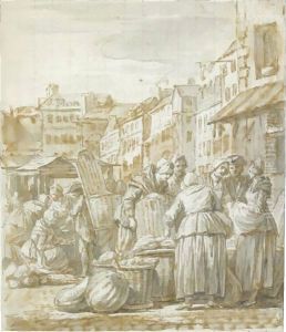 Women Gathered At A Street Market by Nicolas-Bernard Lepicier